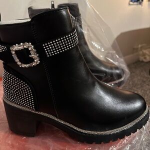 NWT: Black rhinestone boot size 6